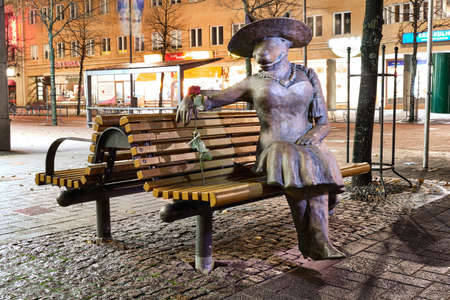 Joensuu, Finland - October 25, 2019: Sculpture Morshukka - the most photographed landmark in Joensuu against autumn trees.のeditorial素材