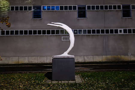 Joensuu, Finland - October 23, 2019: Modern sculpture "PÃ¤Ã¤stÃ¤ irti" 2014,  Sculptor: Lauri Merisaari.のeditorial素材