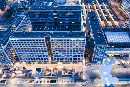 Helsinki, Finland - June 2, 2020: Aerial view of the brand new Mall of Tripla and Pasila railway station.のeditorial素材