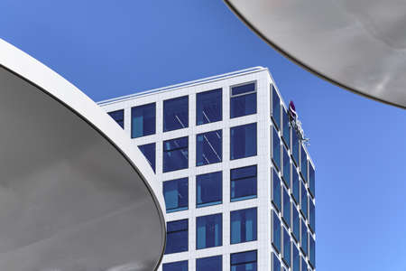 Helsinki, Finland - June 12, 2020: the facade of a brand new building in Pasila district.