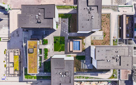 Espoo, Finland - July 19, 2020: Aerial view of the brand new residential buildings in the Tapiola...