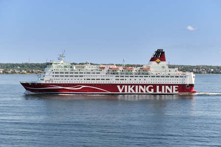 Tallinn, Estonia - July 26, 2020: Viking Line Cruise Ferry Ship departs from Tallinn to Helsinki.のeditorial素材