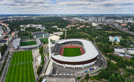 Helsinki, Finland - August 1, 2020: Arial view of the Helsinki  Stadium after renovation.のeditorial素材