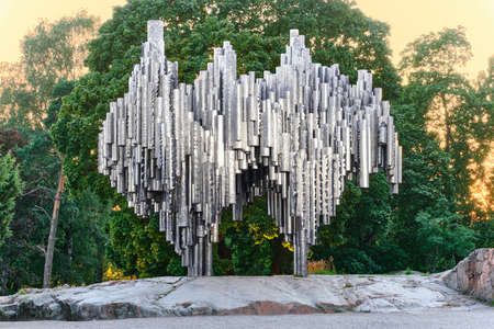 Helsinki, Finland - August 8, 2020: Sibelius Monument. Artist Eila Hiltunen, 1967. Dedicated to Finnish famous composer Jean Sibelius. The most popular and visited tourist landmark in Helsinki.のeditorial素材