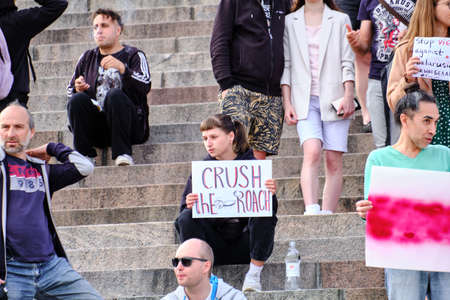 Helsinki, Finland - August 11, 2020: Peaceful Protest in Solidarity with Belarus on Senate Square.のeditorial素材