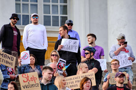 Helsinki, Finland - August 11, 2020: Peaceful Protest in Solidarity with Belarus on Senate Square.のeditorial素材