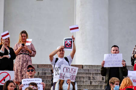 Helsinki, Finland - August 11, 2020: Peaceful Protest in Solidarity with Belarus on Senate Square.