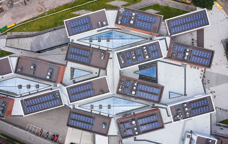 Espoo, Finland - September 11, 2020: Aerial view of the brand new Aalto university campus. Modern...