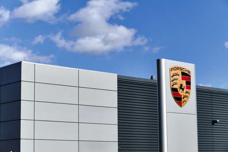 Helsinki, Finland - September 13, 2020: Porsche dealership building in Helsinki.