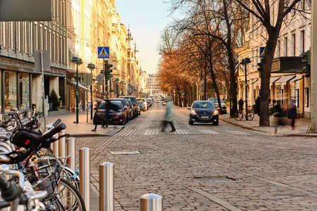 Finland, Helsinki - November 10, 2020: The Northern Esplanada Street (Pohjoisesplanadi) on the sunny autumn day in Central Helsinki.のeditorial素材