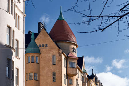 The classic residential architecture of the 1900th in Helsinki, Finland.の写真素材