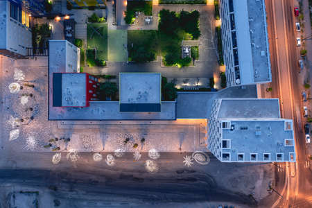 Aerial view of the modern apartment buildings in Helsinki. Modern Nordic Architecture in Finland.
