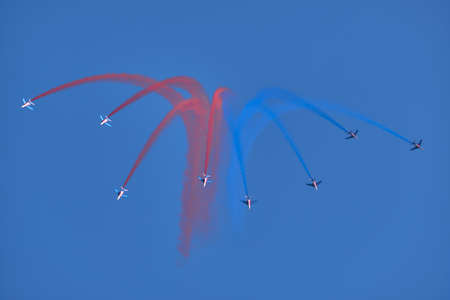 Helsinki, Finland - August 6, 2021: French airforce display team Patrouille De France in Kaivopuisto...