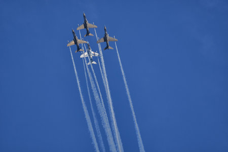 Helsinki, Finland - August 6, 2021: Midnight Hawks is a Finnish aerobatics team from the Finnish Air Force on Kaivopuisto Air Showのeditorial素材