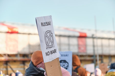 Helsinki, Finland - March 5, 2022: Demonstration against the Russian aggression in Ukraine