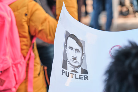 Helsinki, Finland - March 5, 2022: Demonstration against the Russian aggression in Ukraine