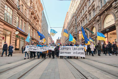 Helsinki, Finland - March 5, 2022: Demonstration against the Russian aggression in Ukraineのeditorial素材