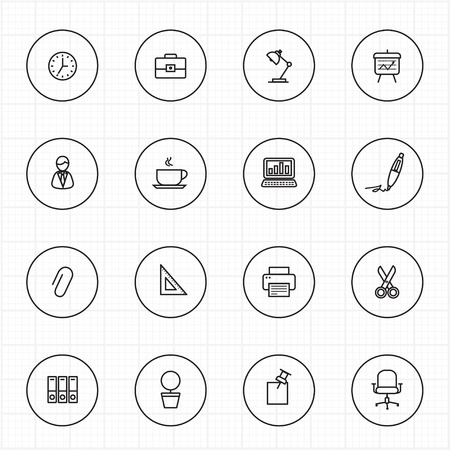 Business and office icons with circle line white background のイラスト素材