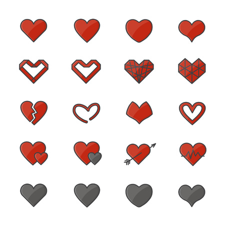 Red Heart Color Icons Set Of Vector Illustration Style Flat Iconのイラスト素材