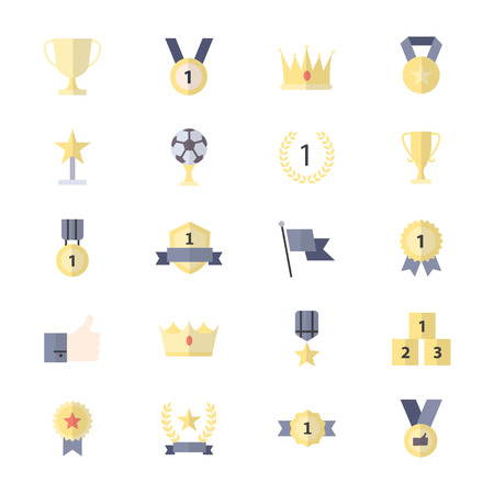 Award and Trophy Icon, Ribbon Best Set Of Winner Sport Abstract Vector Color Icon Style Flat Iconsのイラスト素材