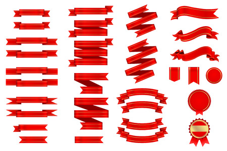 Ribbons Banner and labels Retro Red Gold Gradient Mesh Vectorのイラスト素材