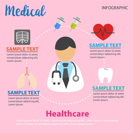 Colorful Medical and Healthcare Icons Infographic and Presentations Advertising Design Flat Styleのイラスト素材