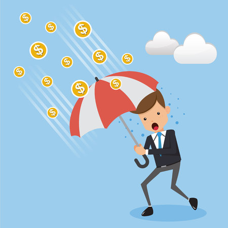 Businessman in Suit Wear and Rain Coin. Concept business vector Illustration Flat Style.のイラスト素材