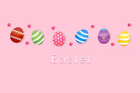 Happy Easter Eggs Vector Illustration on Pink Backgroundのイラスト素材