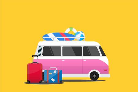 Pink Car Summer Travelのイラスト素材
