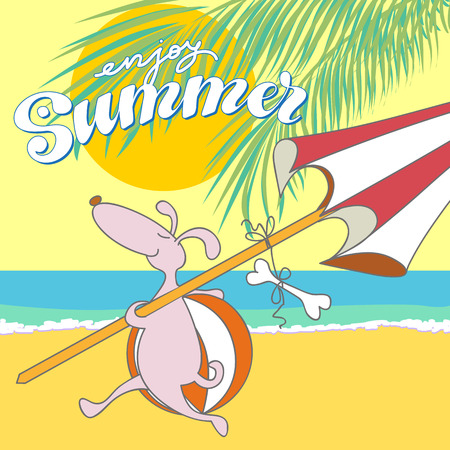 Dog Enjoying Summerのイラスト素材