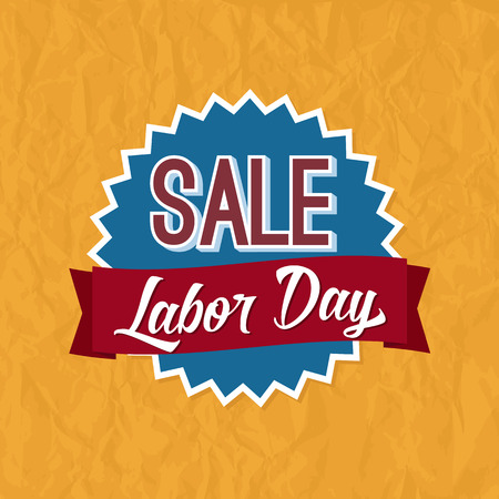 Labor Day Sale Badge Label. Badge with Banner and Text on top of a Yellow Background with Paper Texture.のイラスト素材