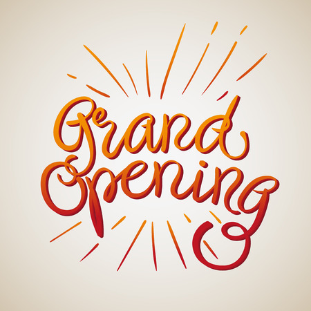 Grand Opening Vector Illustration. Hand Lettered Text with Gradient and Rays coming out of it.のイラスト素材