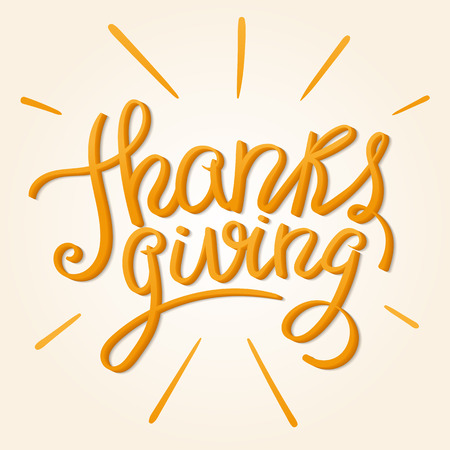 Happy Thanksgiving Day. Hand Lettered Orange Text with Rays.のイラスト素材