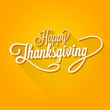 Happy Thanksgiving Day Vector Illustration. White Text with Shadows on an Orange Background.のイラスト素材