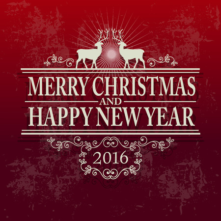Merry Christmas and Happy New Year Vector Illustration. Text with ornaments on a Red Background.のイラスト素材