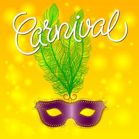Carnival Festive background with Purple mask with Feathers on a Bokeh Background.のイラスト素材