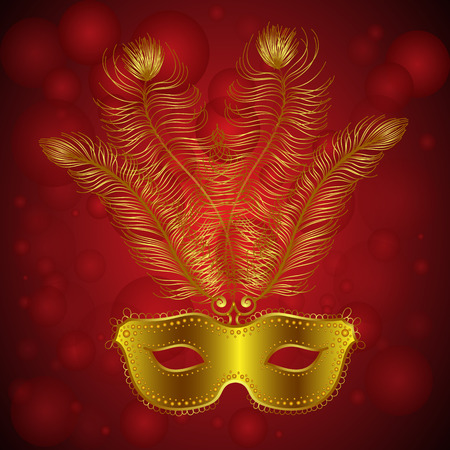 Carnival Festive background with Golden mask with Feathers on a Bokeh Background.のイラスト素材