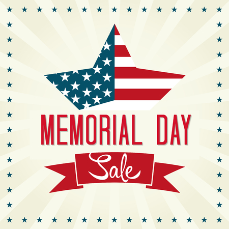 Memorial Day Sale Illustration. Star with American Flag.のイラスト素材