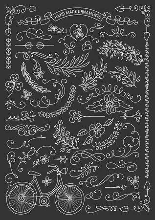 Hand Drawn Ornament Set with Floral Frame.のイラスト素材