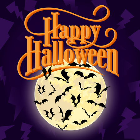 Happy Halloween Vector Illustration with Bats and Moon.のイラスト素材