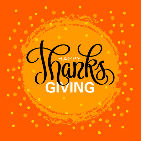 Happy Thanksgiving vector illustration. Hand lettered text and hand drawn ornamentsのイラスト素材