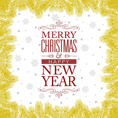 Merry Christmas and Happy New Year. Vector Illustration with Hand Lettered Text and Hand Drawn Illustrations.のイラスト素材