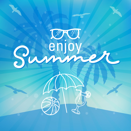 Enjoy summer time background hand letter. Vector illustrationのイラスト素材