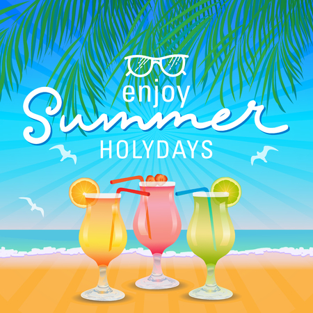 Enjoy summer holidays hand letter background. Vector illustrationのイラスト素材