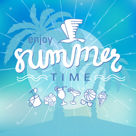 Enjoy summer time background hand letter. Vector illustrationのイラスト素材