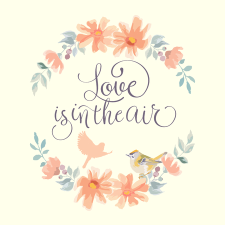 Love is in the air wedding invitation. Hand made vector illustrationのイラスト素材
