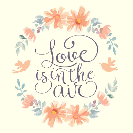 Love is in the air wedding invitation. Hand made vector illustrationのイラスト素材