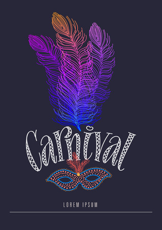 A carnival party hand letter with feather vector illustrationのイラスト素材