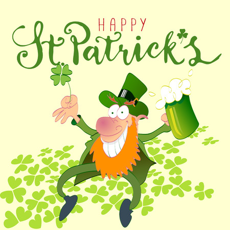 happy st. patrick's day with leprechaun handmade vector illustrationのイラスト素材