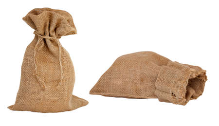 set of two empty canvas bags isolatedの写真素材
